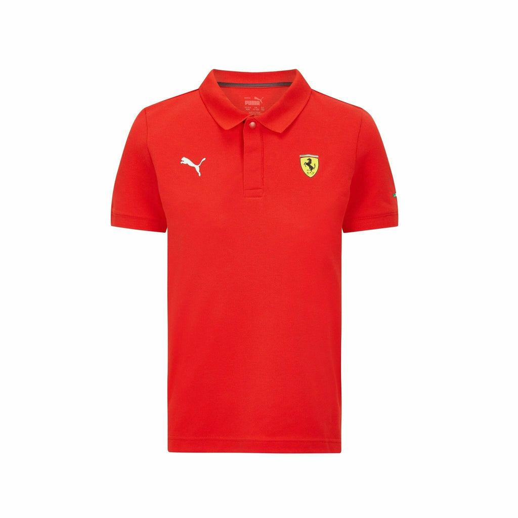 Scuderia Ferrari Kids Puma Small Logo Polo Shirt- Youth Red/Black Polos Firebrick