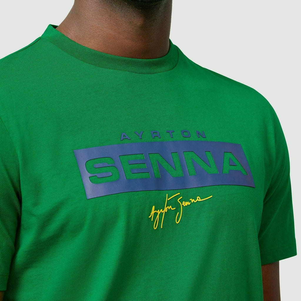 Ayrton Senna Fanwear Logo T-Shirt - Navy/Green/Yellow T-shirts Forest Green