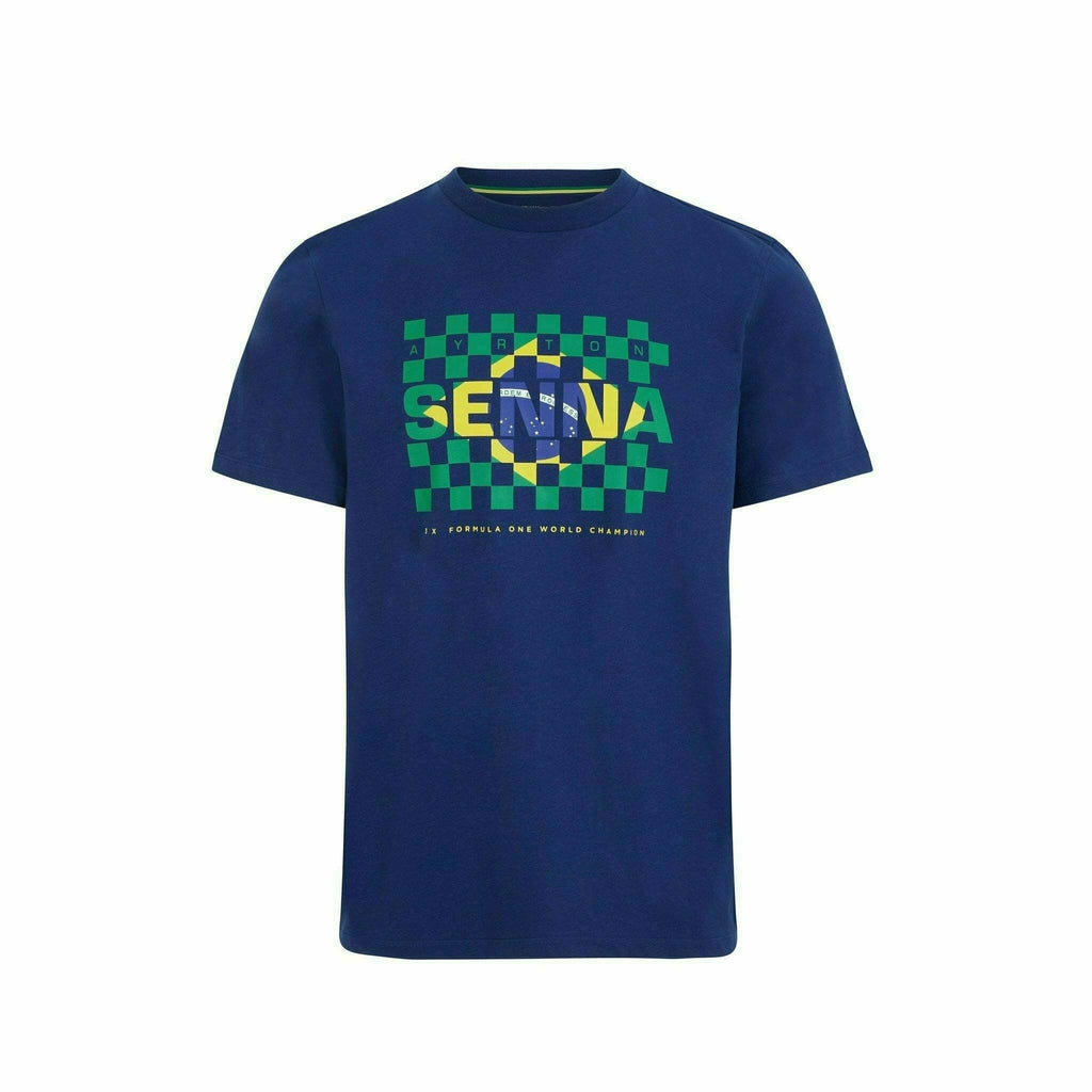 Ayrton Senna Men's Fanwear Flag T-Shirt - Navy T-shirts Midnight Blue