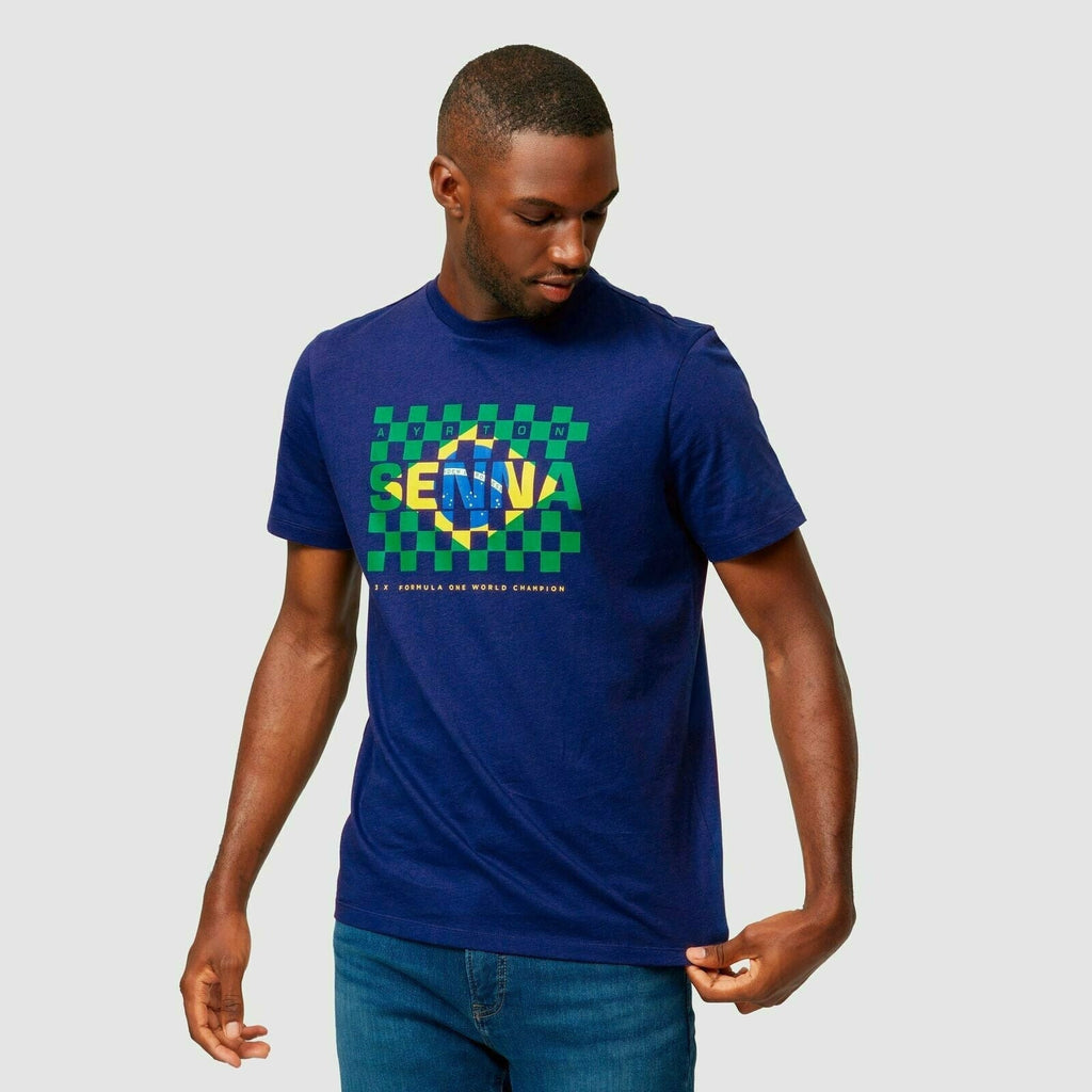 Ayrton Senna Men's Fanwear Flag T-Shirt - Navy T-shirts Lavender