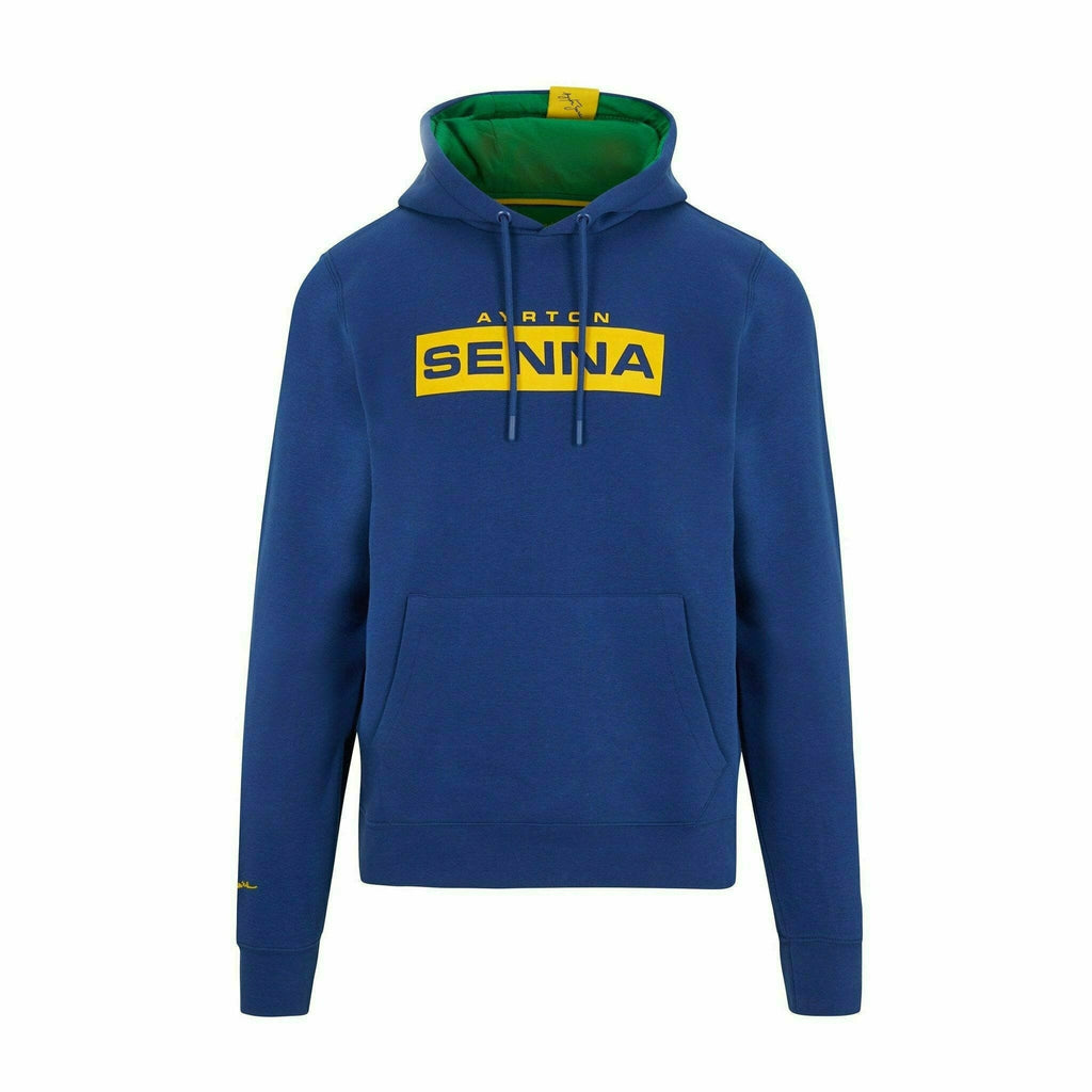 Ayrton Senna Men's Fanwear Logo Hoody- Navy Hoodies Midnight Blue