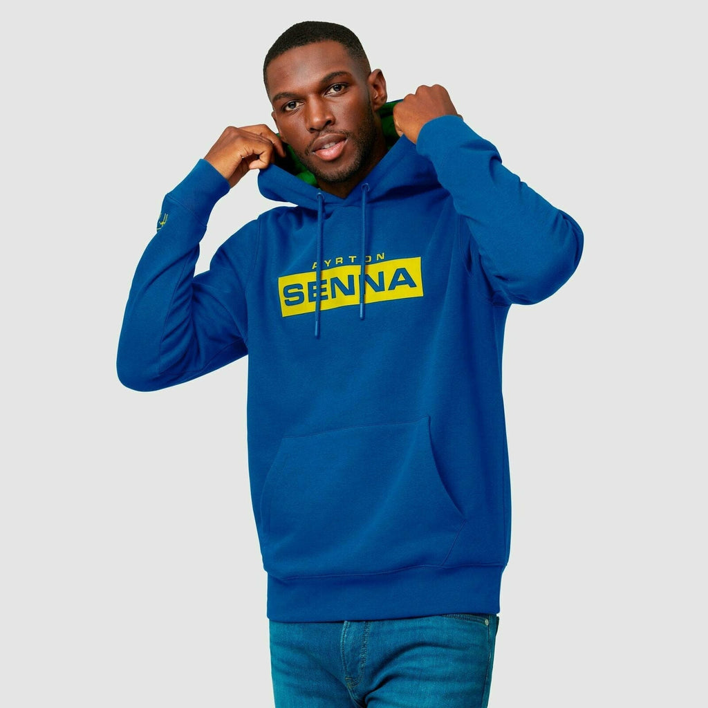 Ayrton Senna Men's Fanwear Logo Hoody- Navy Hoodies Lavender