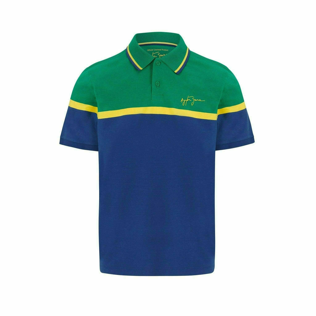 Ayrton Senna Men's Fanwear Strip Polo Shirt- Navy Polos Dark Slate Gray