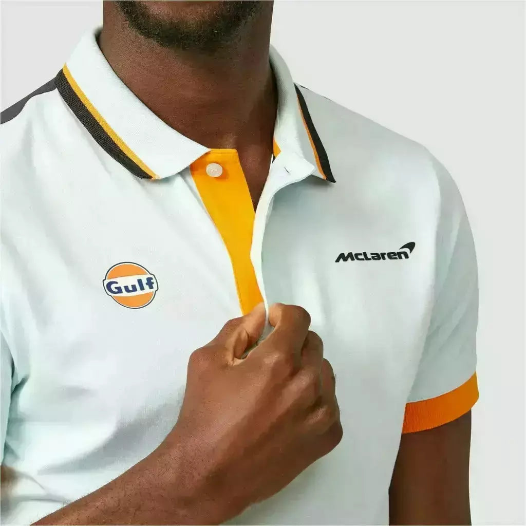 McLaren F1 Gulf Collaboration Men's Classic Polo Shirt -Light Blue Polos Light Gray