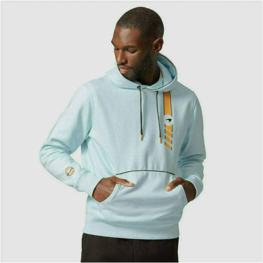 McLaren F1 Gulf Collaboration Racing Stripe Hooded Sweatshirt-Light Blue Hoodies Light Gray