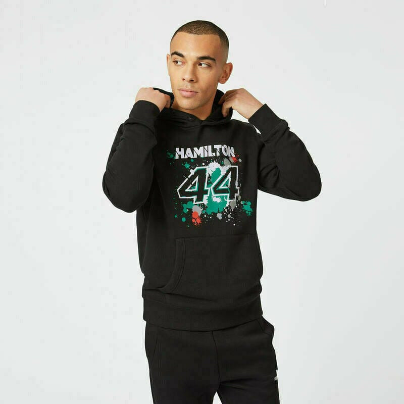 Mercedes Benz AMG Petronas F1 Men's Lewis Hamilton #44 Hooded Sweatshirt - Black Hoodies Black