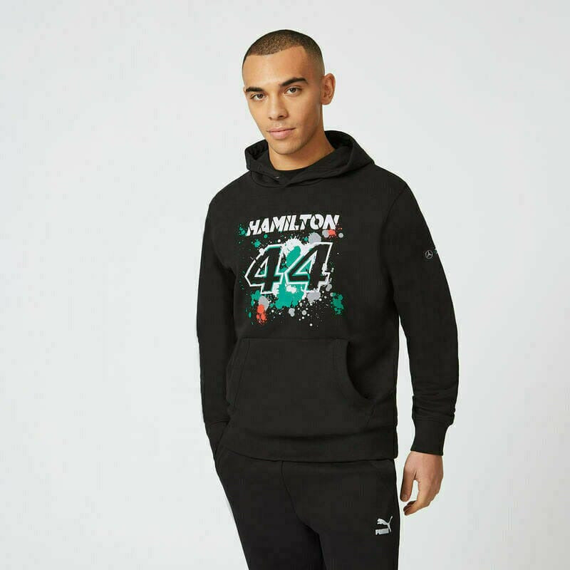 Mercedes Benz AMG Petronas F1 Men's Lewis Hamilton #44 Hooded Sweatshirt - Black Hoodies Black