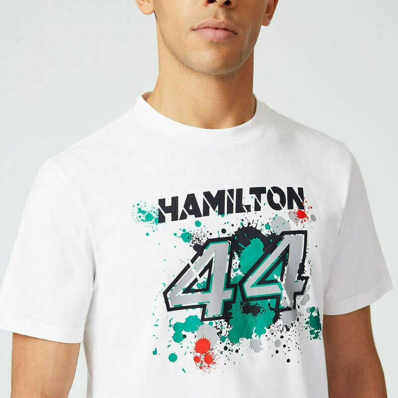 Mercedes Benz AMG Petronas F1 Men's Lewis Hamilton #44 T-Shirt -Black/White T-shirts Antique White