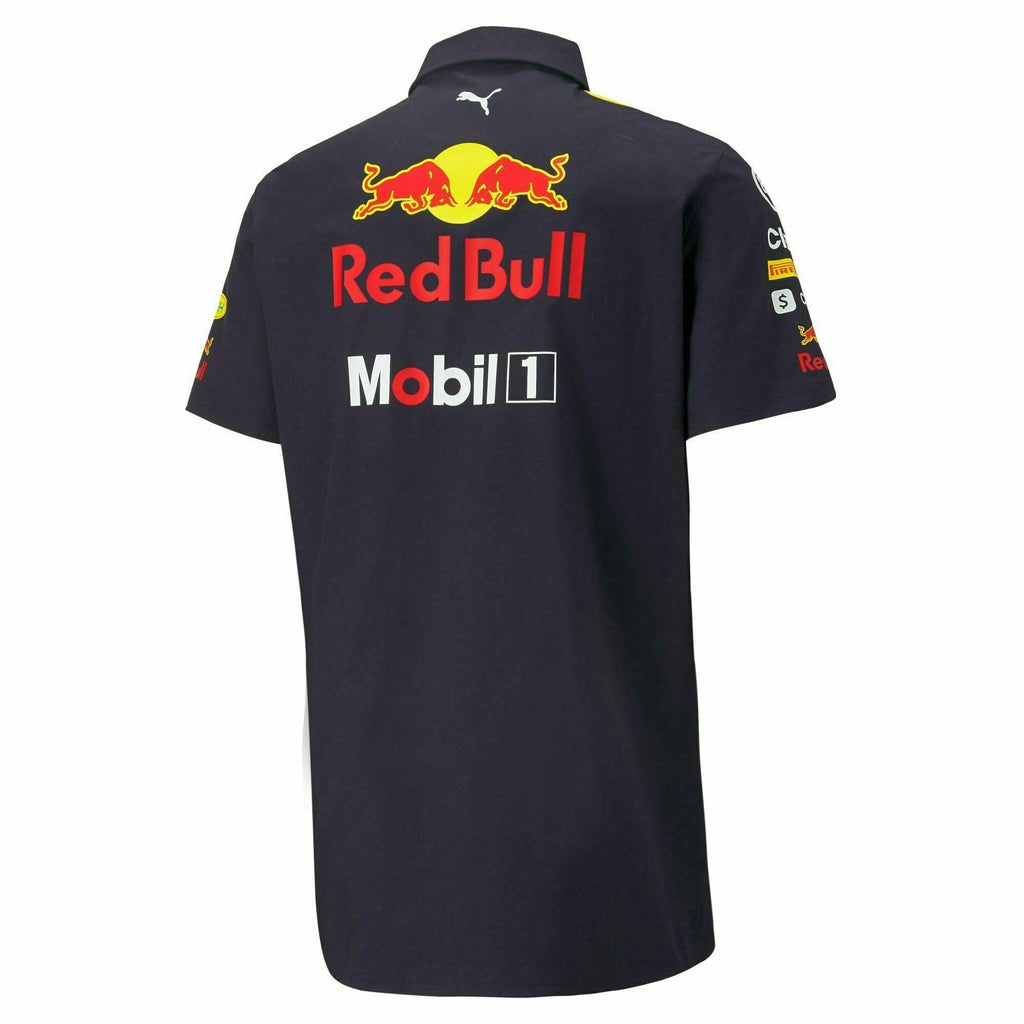 Red Bull Racing F1 Men's 2022 Team Button Up Shirt  - Navy Shirts Dark Slate Gray