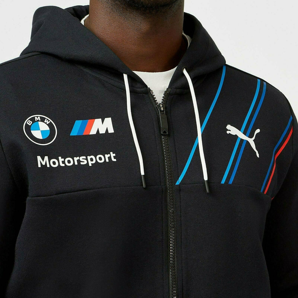 BMW Motorsports Men's Team Full Zip Hooded Sweatshirt- Gray Hoodies Black