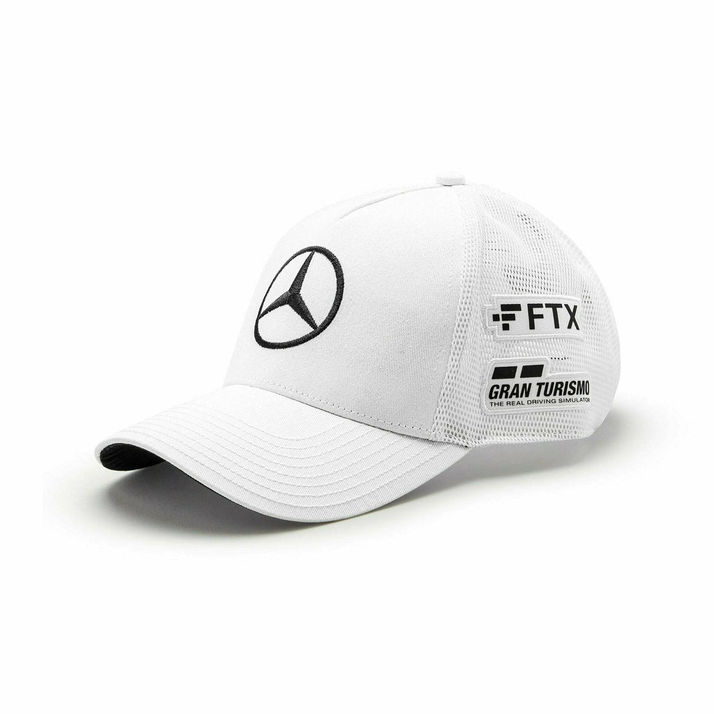Mercedes Benz AMG Petronas F1 2022 Lewis Hamilton Team Trucker Hat- Black/White/Purple Hats Lavender