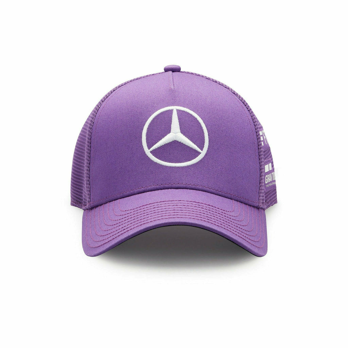 Mercedes Benz AMG Petronas F1 2022 Lewis Hamilton Team Trucker Hat- Black/White/Purple Hats Light Slate Gray