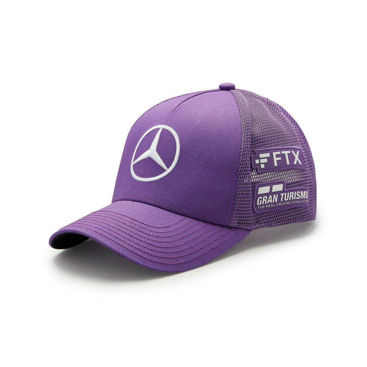 Mercedes Benz AMG Petronas F1 2022 Lewis Hamilton Team Trucker Hat- Black/White/Purple Hats Dim Gray