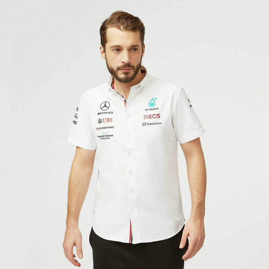 Mercedes Benz AMG Petronas F1 2022 Team Button Down Shirt- White Shirts Antique White