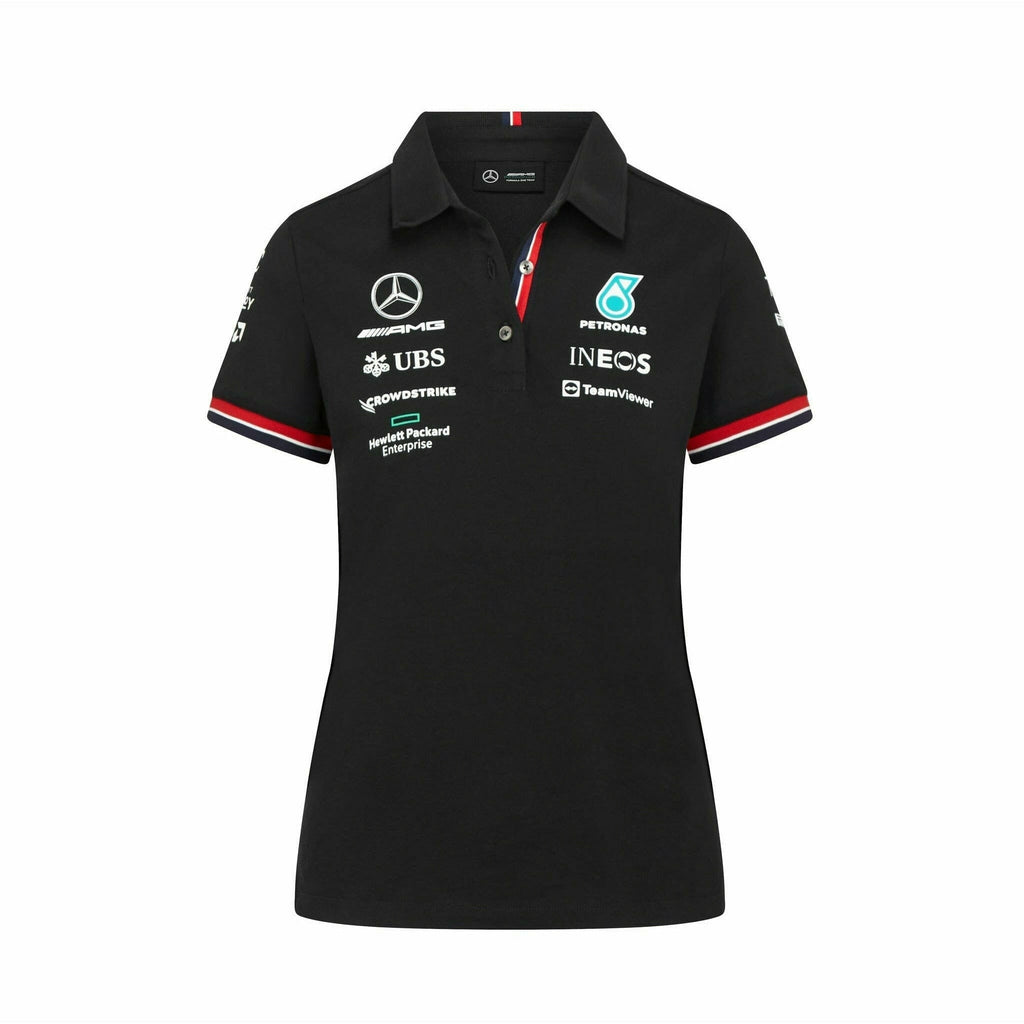 Mercedes Benz AMG Petronas F1 2022 Women's Team Polo Shirt - Black/White Polos Black