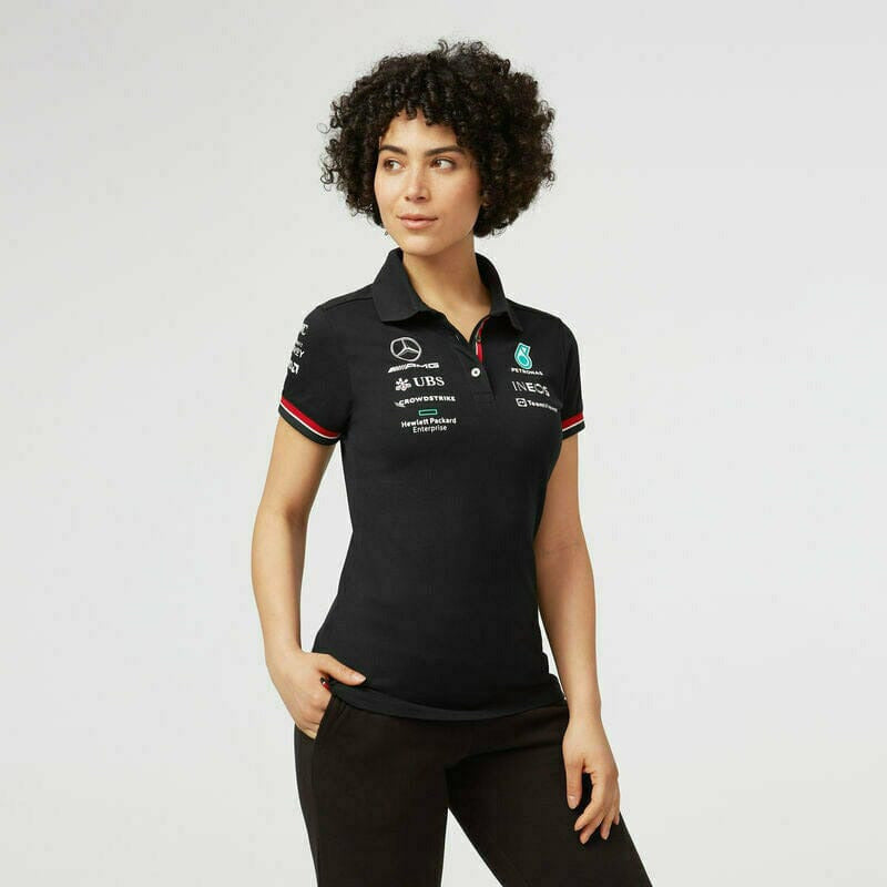 Mercedes Benz AMG Petronas F1 2022 Women's Team Polo Shirt - Black/White Polos Black