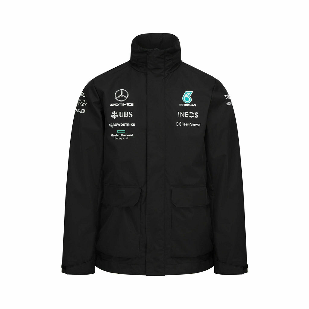 Mercedes Benz AMG Petronas F1 2022 Unisex Team Rain Jacket - Black Jackets Black