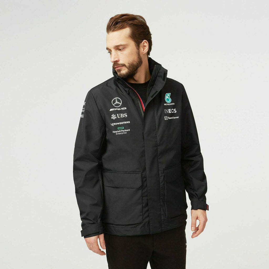 Mercedes Benz AMG Petronas F1 2022 Unisex Team Rain Jacket - Black Jackets Beige
