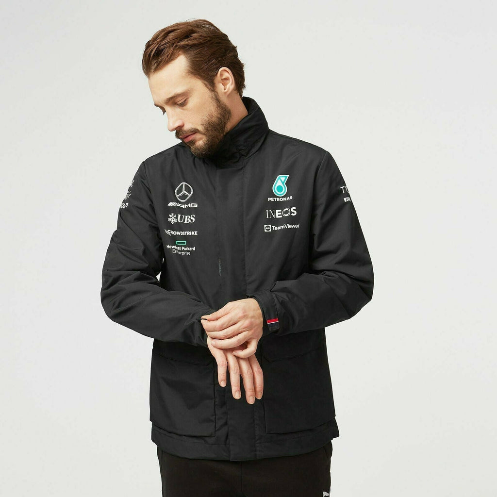 Mercedes Benz AMG Petronas F1 2022 Unisex Team Rain Jacket - Black Jackets Beige