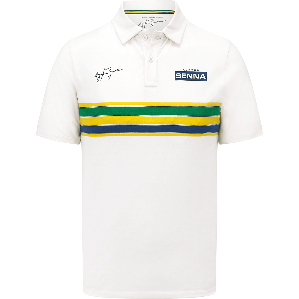 Ayrton Senna Men's Helmet Striped Polo Shirt Polos White Smoke