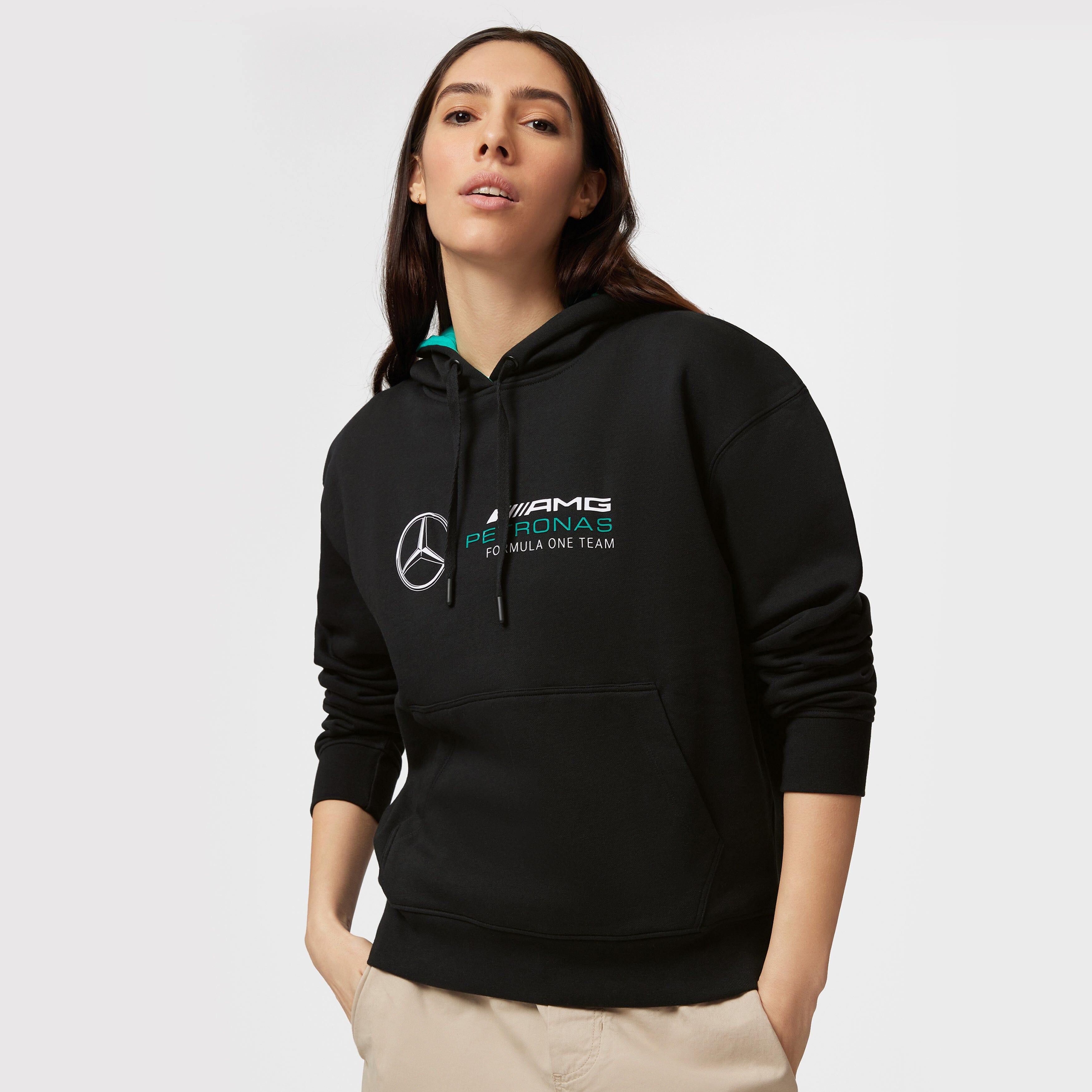 Mercedes AMG Petronas F1 Women's Oversized Hoodie - Black/White Hoodies Mercedes AMG Petronas 