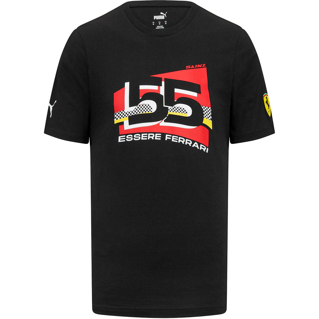 Scuderia Ferrari F1 Puma Men's Carlos Sainz #55 Driver T-Shirt-Black/Red Shirts & Tops Scuderia Ferrari XS Black 