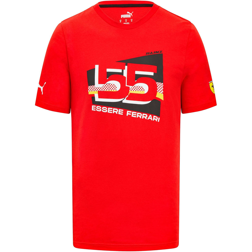 Scuderia Ferrari F1 Puma Men's Carlos Sainz #55 Driver T-Shirt-Black/Red Shirts & Tops Scuderia Ferrari XS Red 