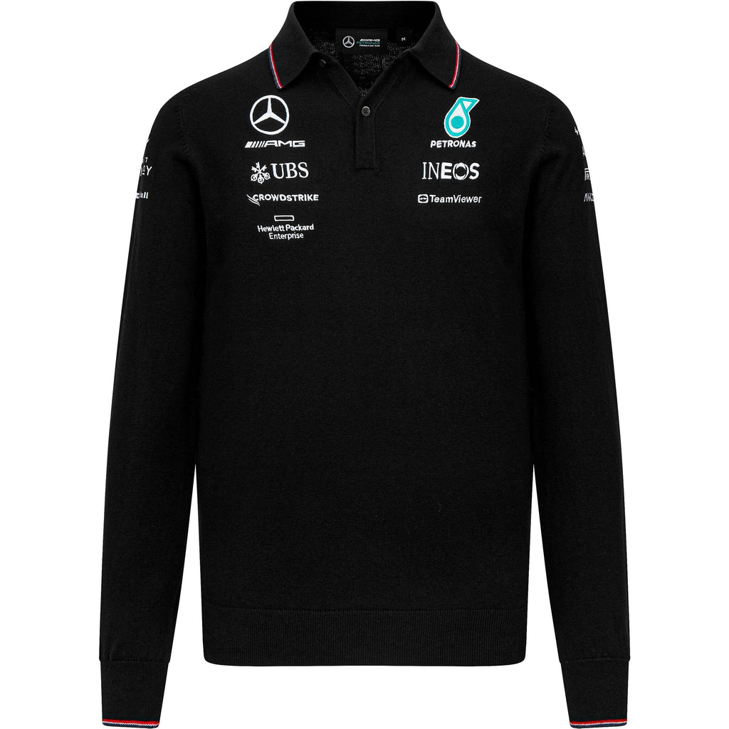 Mercedes AMG Petronas F1 2023 Team Knitted Long Sleeve Polo Polos Black