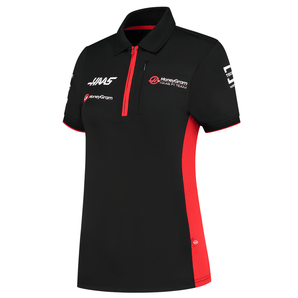 Haas Racing F1 2023 Women's Team Fitted Polo Shirt - Black Polos Haas F1 Racing Team 