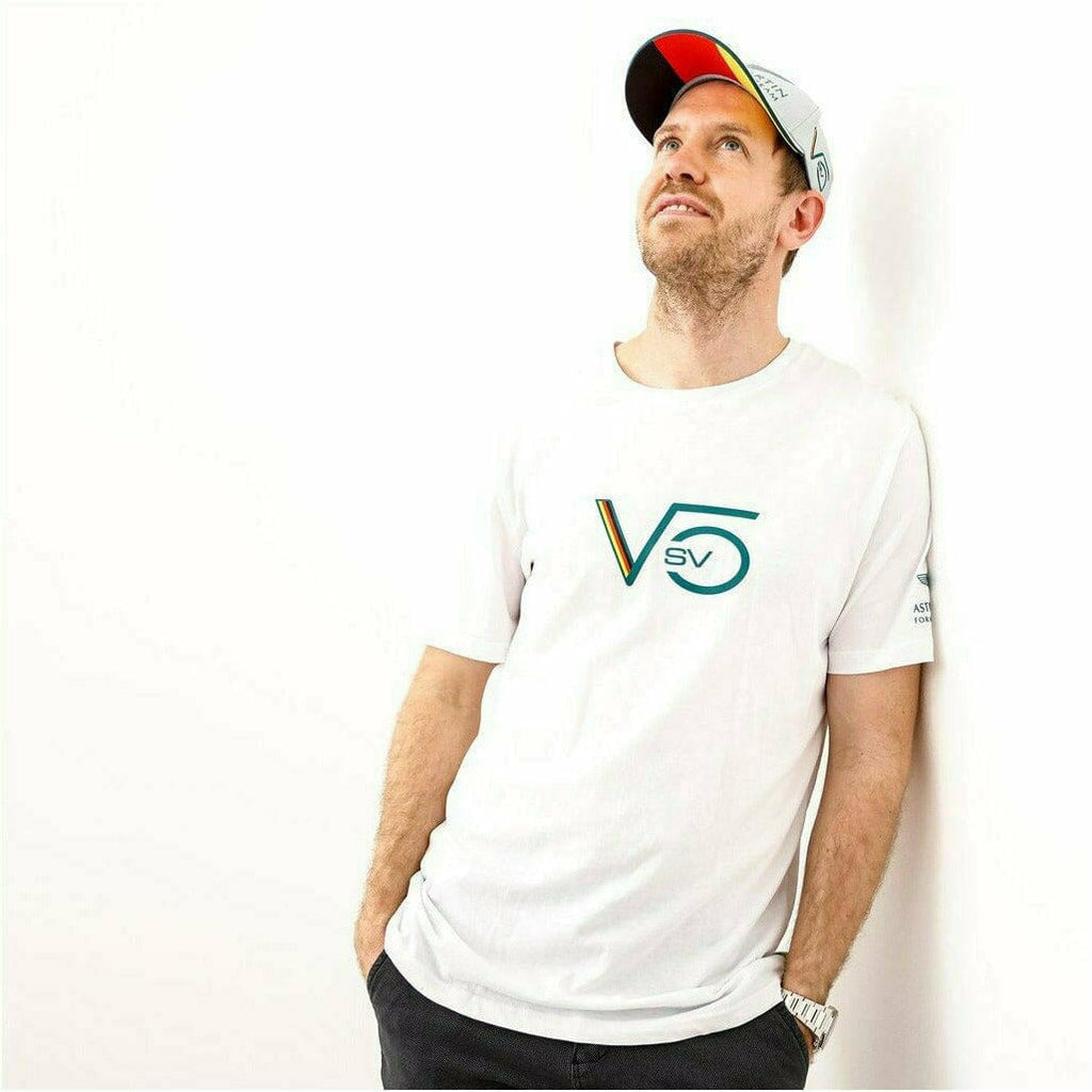 Aston Martin F1 Men's Sebastian Vettel  Driver T-Shirt- White T-shirts Beige