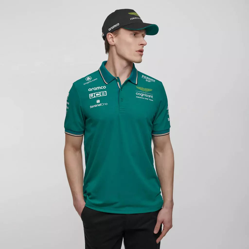 Aston Martin Cognizant F1 2023 Men's Team Polo Shirt- Green Polos Light Gray