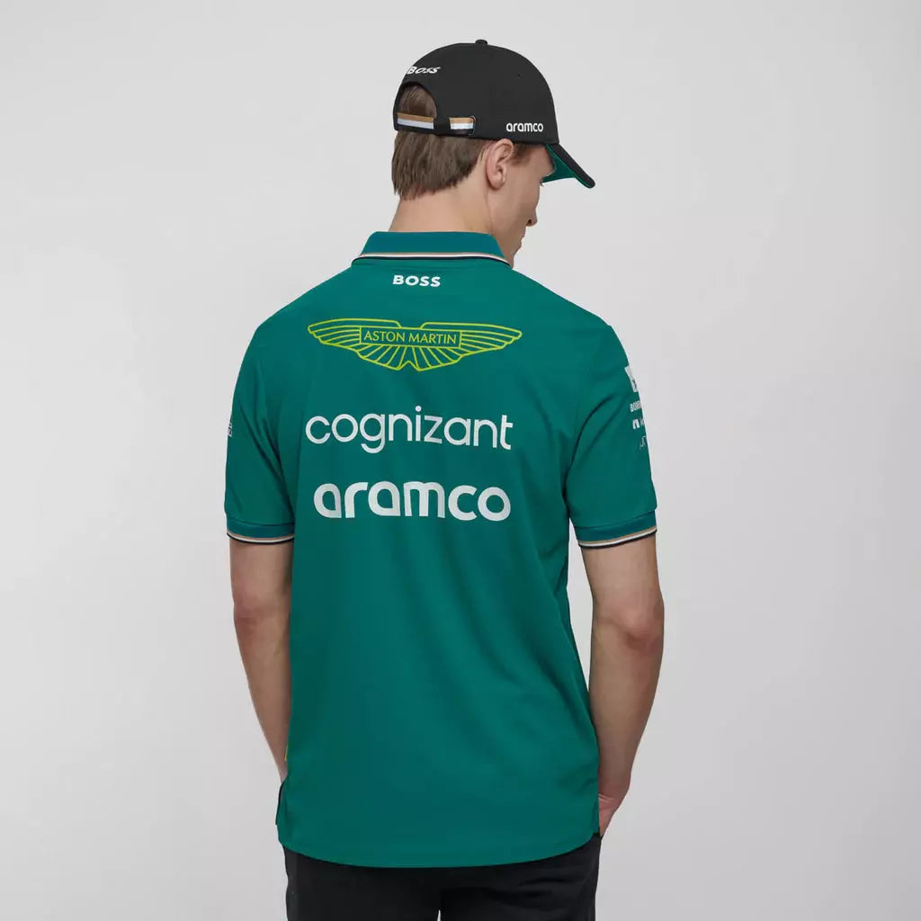 Aston Martin Cognizant F1 2023 Men's Team Polo Shirt- Green Polos Light Gray