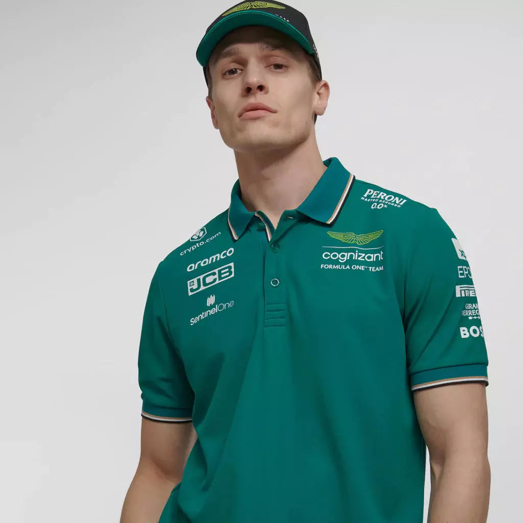 Aston Martin Cognizant F1 2023 Men's Team Polo Shirt- Green Polos Light Gray