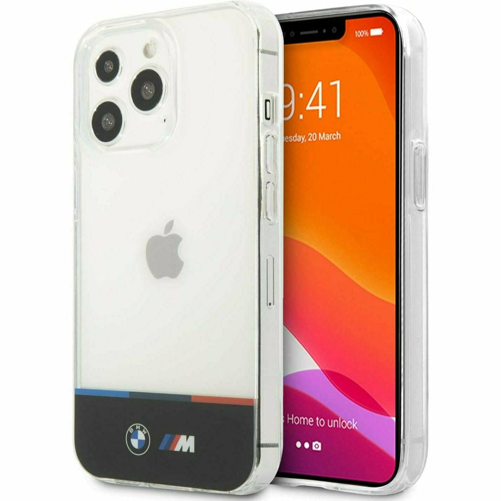 BMW Motorsports Hard Transparent Case Black "M" Logo Horizontal Stripe - iPhone 13 Phone Cases Beige