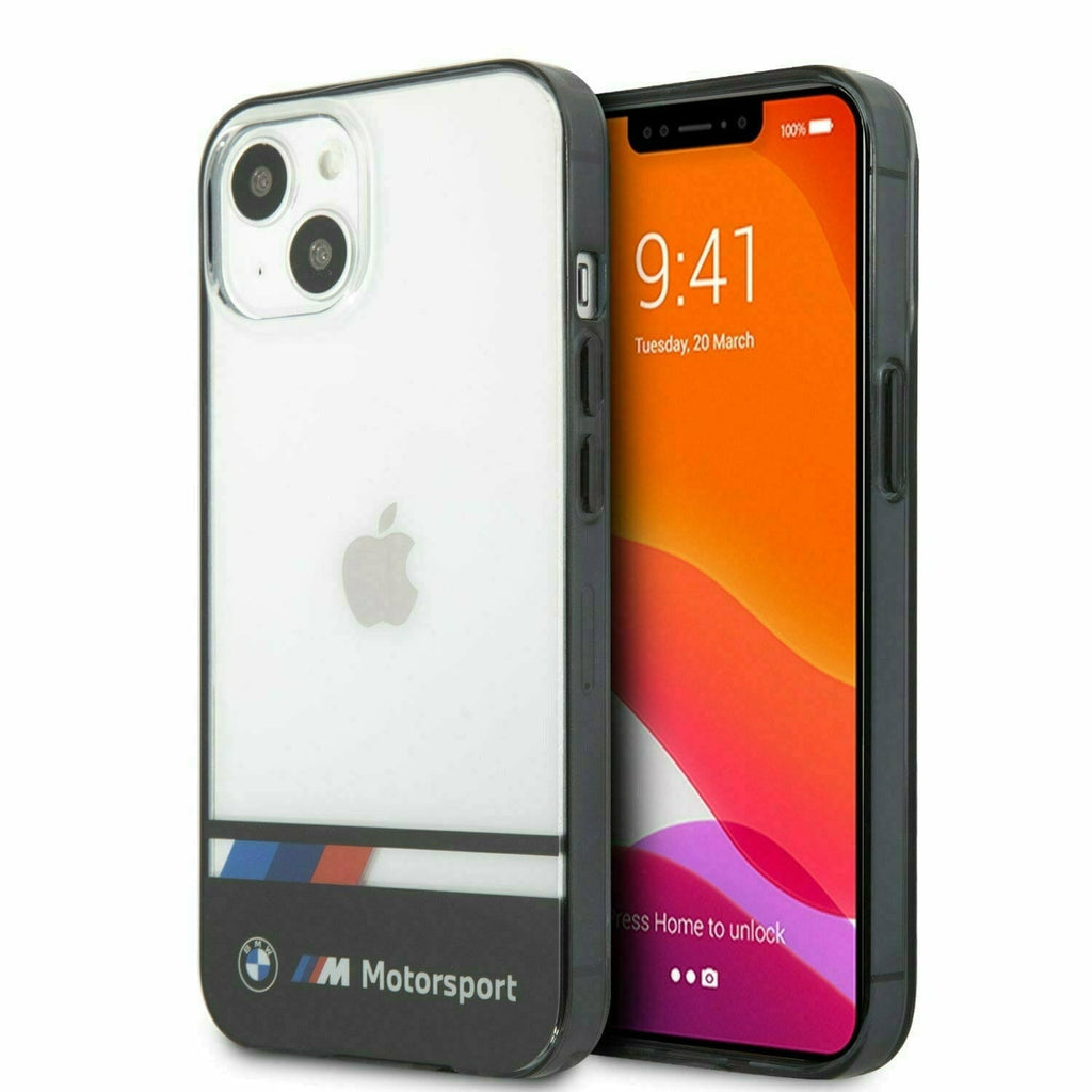 BMW Motorsports Hard Transparent Case Black "M" Logo Tri-Color & Stripes - iPhone 13 Phone Cases Lavender