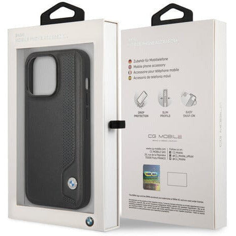 BMW Motorsports LEATHER BLACK SIGNATURE COLLECTION CASE HOT STAMP LINE AND BLUE DOTS - iPhone 14 Phone Cases Light Gray