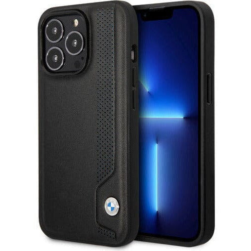 BMW Motorsports LEATHER BLACK SIGNATURE COLLECTION CASE HOT STAMP LINE AND BLUE DOTS - iPhone 14 Phone Cases Dark Slate Gray