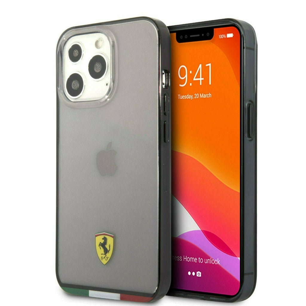 Scuderia Ferrari Hard Case Italia Black Transparent Outline - iPhone 13 Phone Cases Rosy Brown
