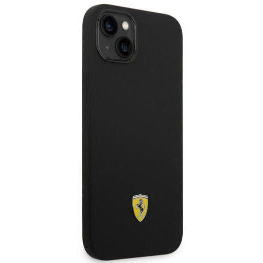 Scuderia Ferrari SILICONE BLACK CASE METAL LOGO BLACK CAMERA OUTLINE - iPhone 14 Phone Cases Black