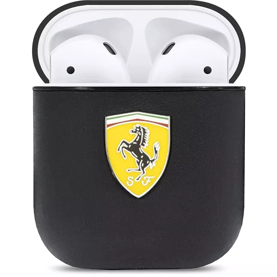 Scuderia Ferrari Airpods Real Leather Case Cover with Logo Phone Cases Antique White