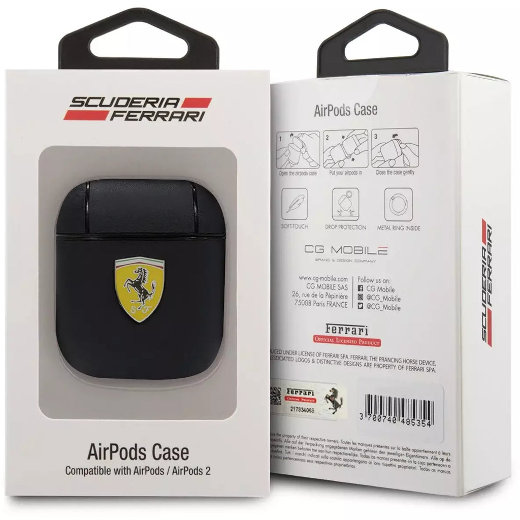 Scuderia Ferrari Airpods Real Leather Case Cover with Logo Phone Cases Light Gray