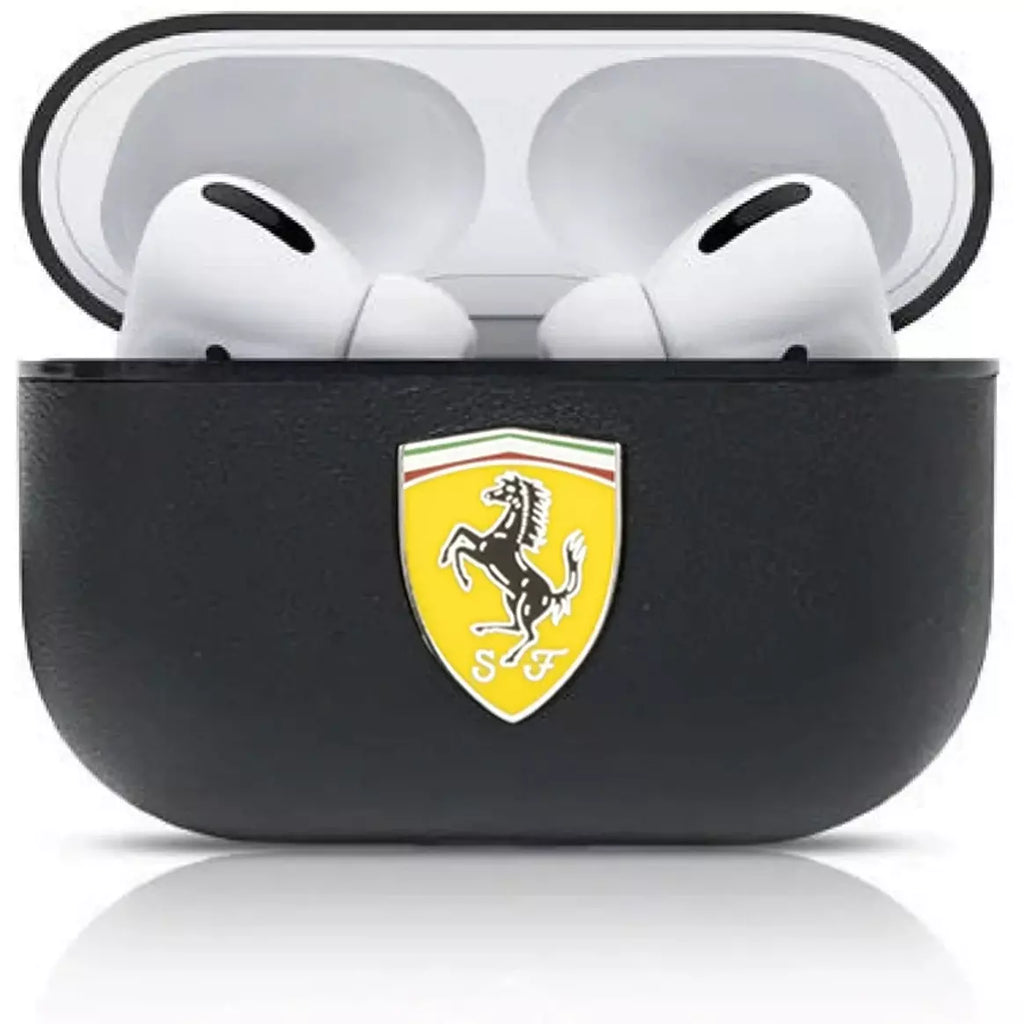 Scuderia Ferrari Airpods Real Leather Case Cover with Logo Phone Cases Light Gray
