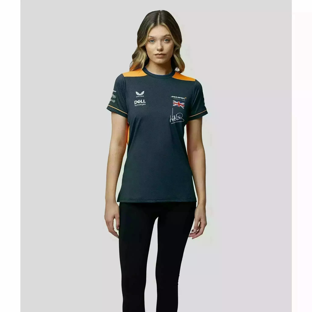 McLaren F1 Women's 2022 Lando Norris Team Replica Set Up T-Shirt- Papaya/Phantom T-shirts Light Gray