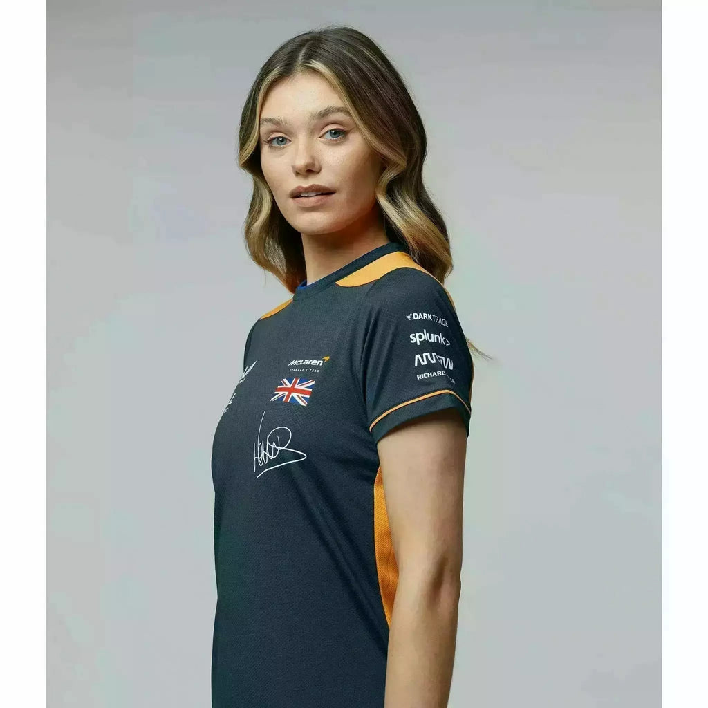 McLaren F1 Women's 2022 Lando Norris Team Replica Set Up T-Shirt- Papaya/Phantom T-shirts Gray