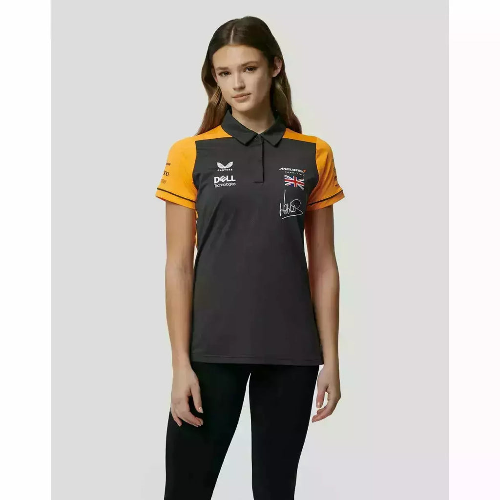 McLaren F1 Women's 2022 Lando Norris Team Drivers Polo Shirt- Papaya/Phantom Polos Dark Slate Gray