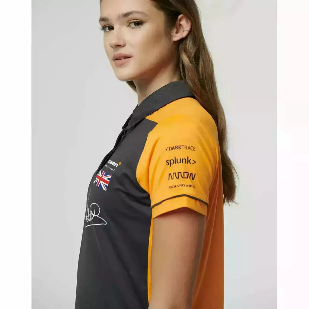 McLaren F1 Women's 2022 Lando Norris Team Drivers Polo Shirt- Papaya/Phantom Polos Dark Slate Gray
