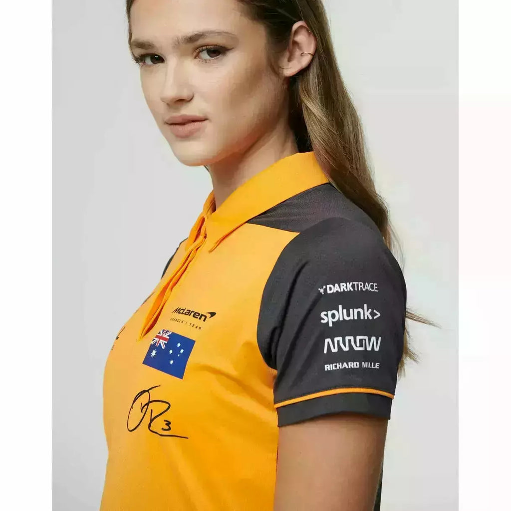 McLaren F1 Women's 2022 Daniel Ricciardo Team Drivers Polo Shirt- Papaya/Phantom Polos Dark Slate Gray