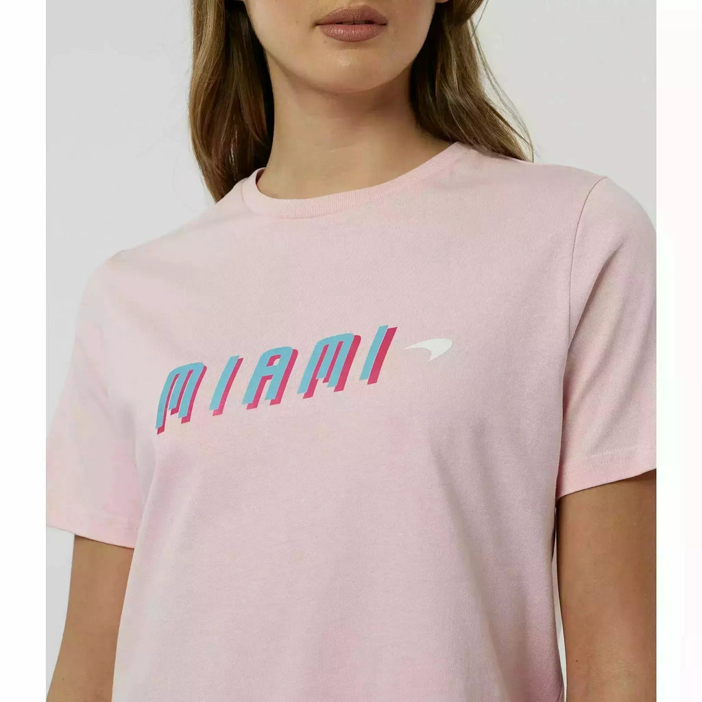 McLaren F1 Women's Miami Neon Graphic T-Shirt-White/Vice Blue/Beetroot Purple/Crystal Rose T-shirts Thistle