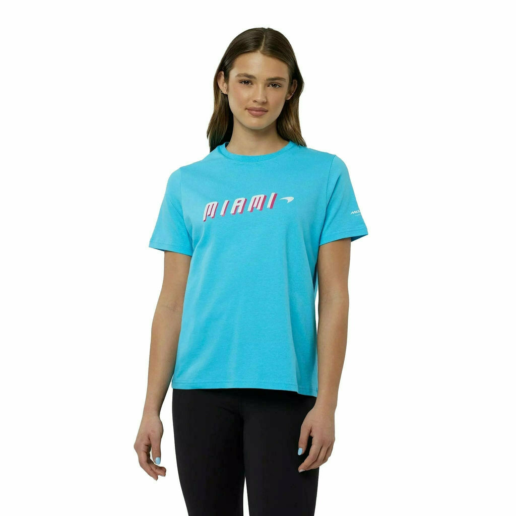 McLaren F1 Women's Miami Neon Graphic T-Shirt-White/Vice Blue/Beetroot Purple/Crystal Rose T-shirts Medium Turquoise