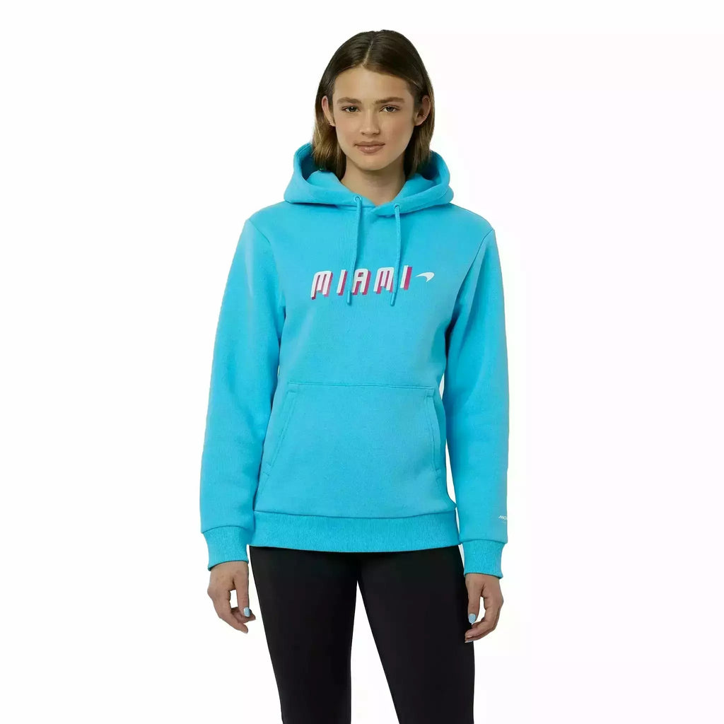 McLaren F1 Women's Miami Neon Graphic Hoodie -Black/Vice Blue/Beetroot Purple Hoodies Medium Turquoise